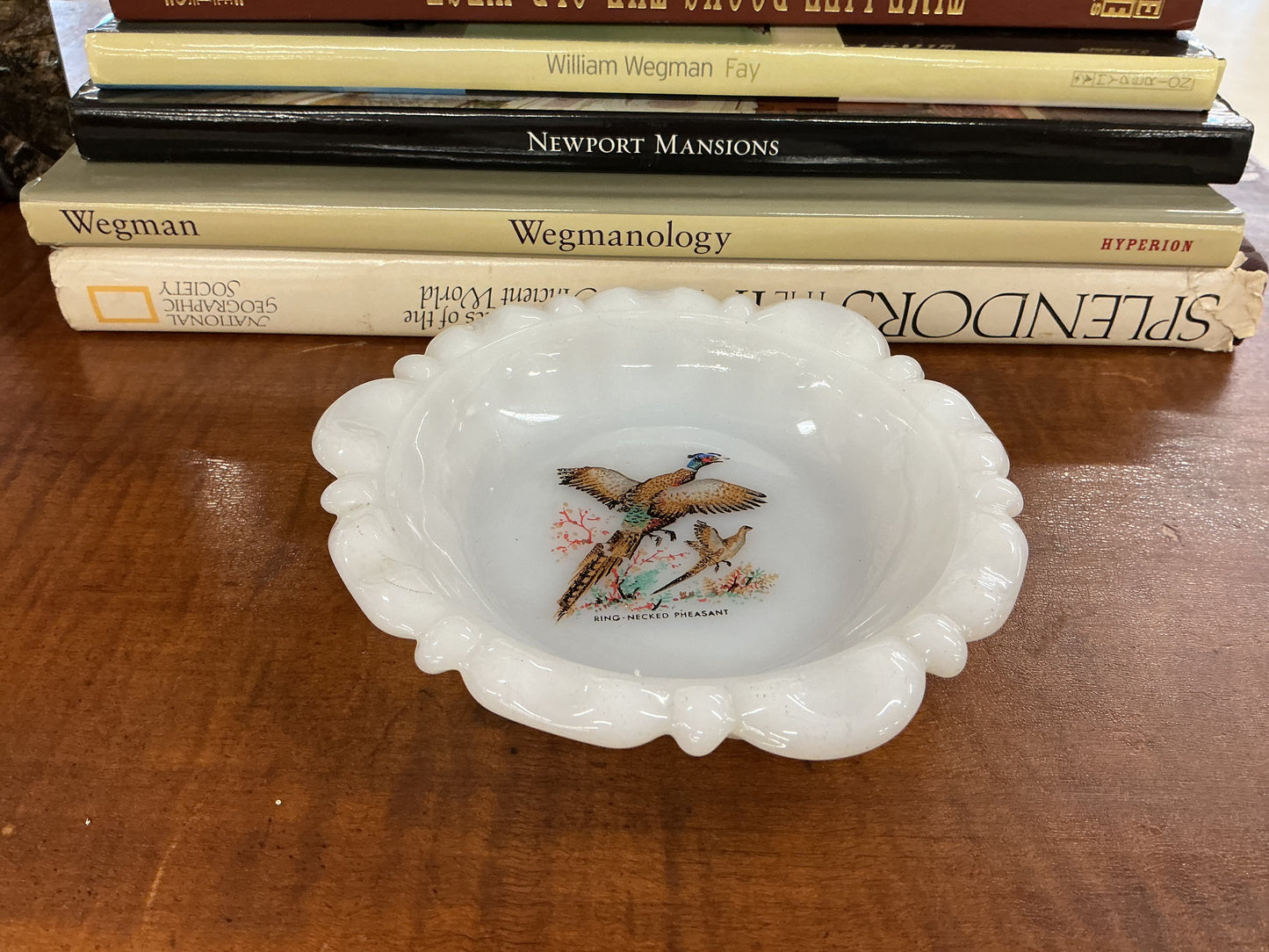 Vintage Milk Glass Pheasant Dish (Ring-Necked Pheasant)