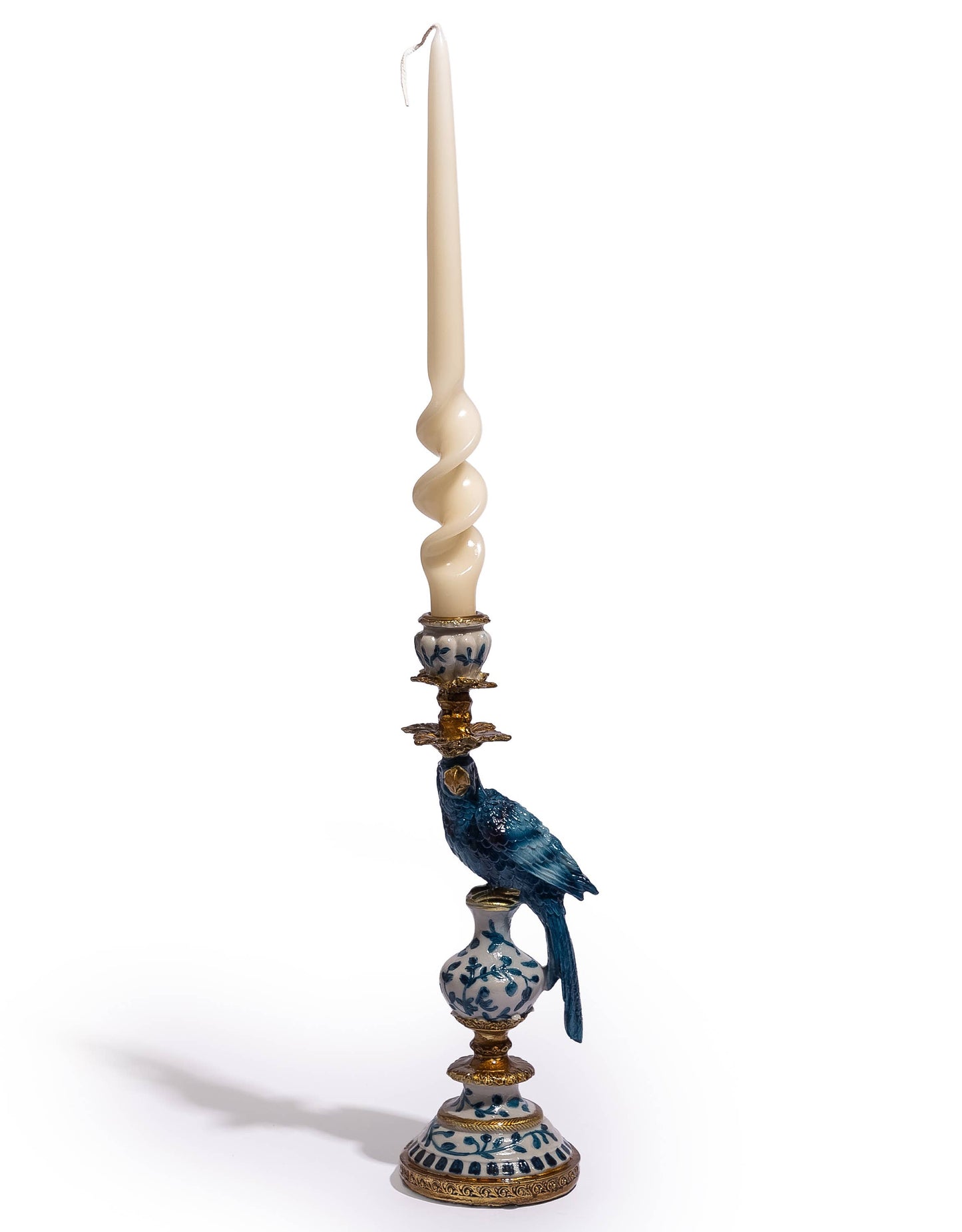 Antiqued Ornate Blue/White Parrot Candle Holder - RH