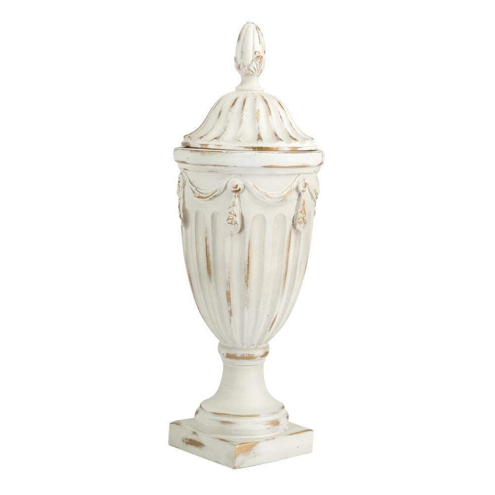 Pedestal Lidded Vase Distressed Gold Accents