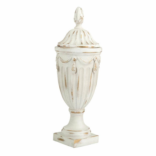 Pedestal Lidded Vase Distressed Gold Accents