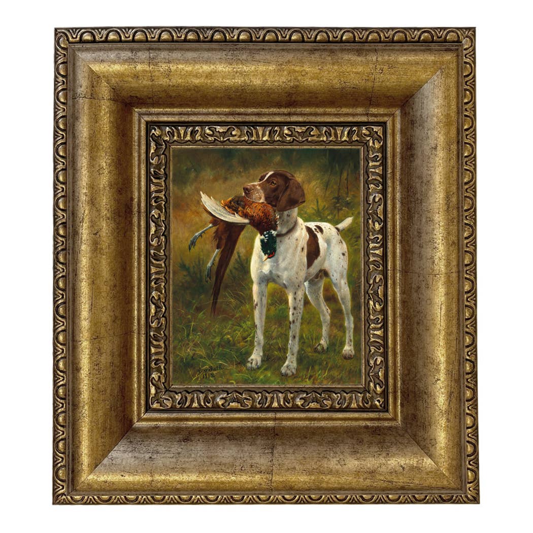 English Pointer with Pheasant Painted Vintage Canvas Print