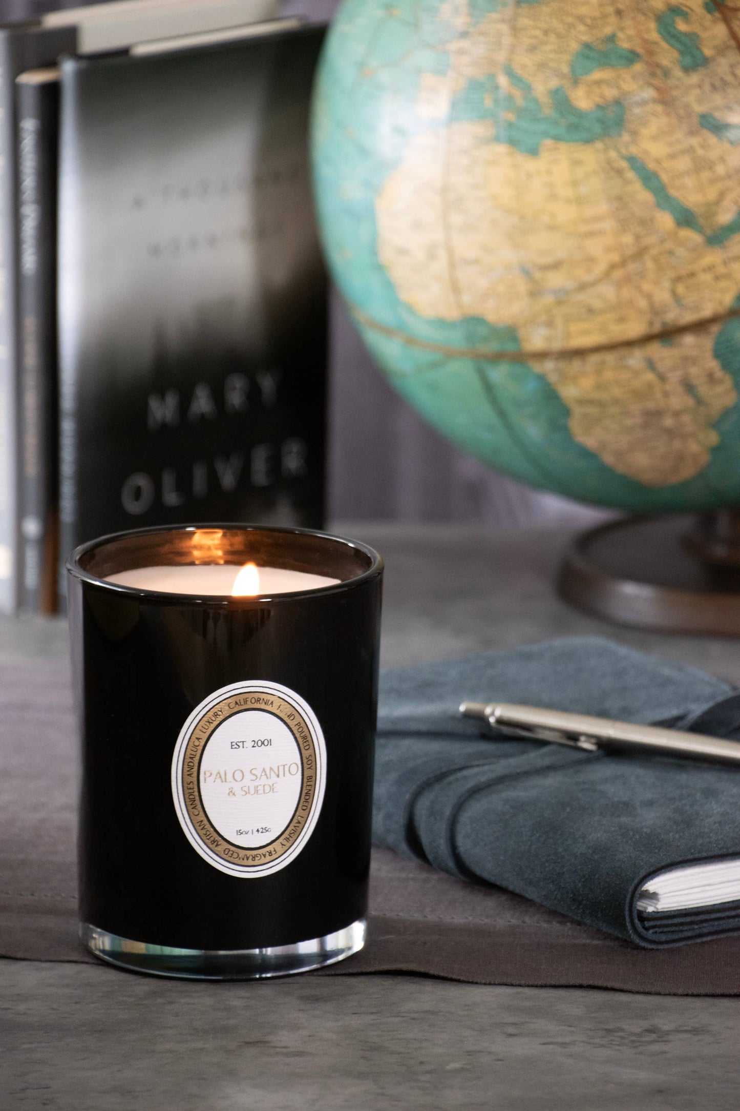 Palo Santo & Suede 15 oz. Glass Candle