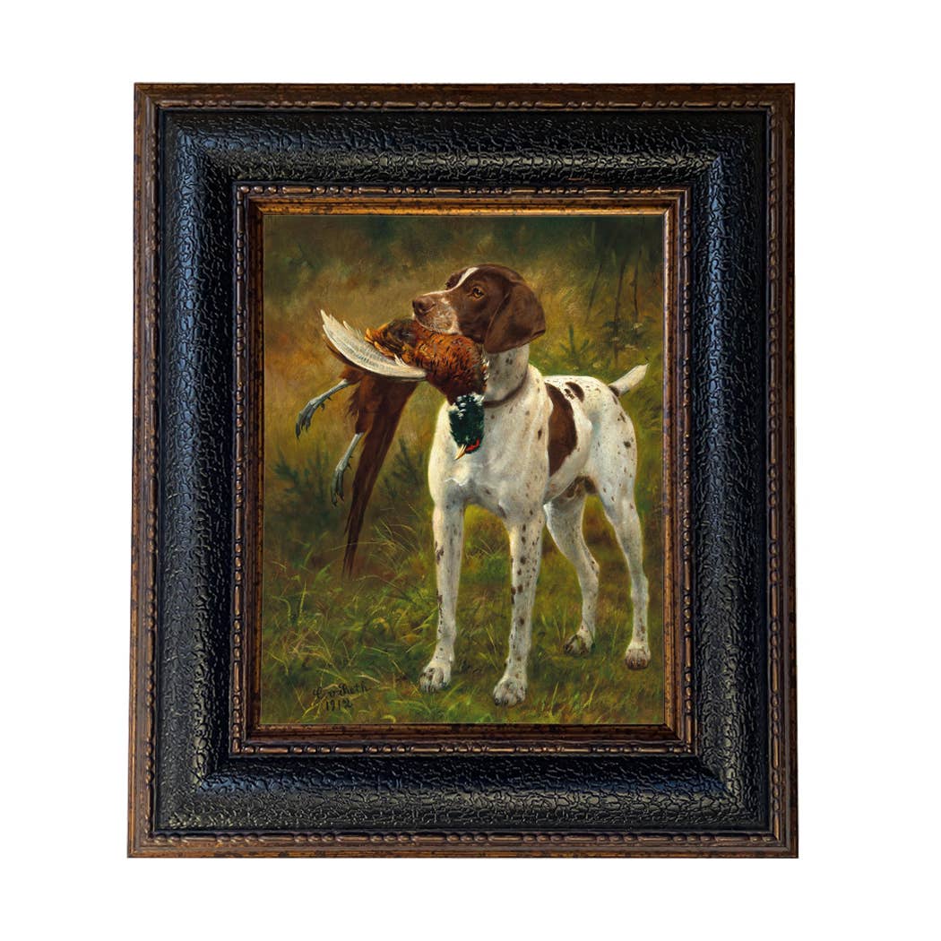 English Pointer with Pheasant Painted Vintage Canvas Print
