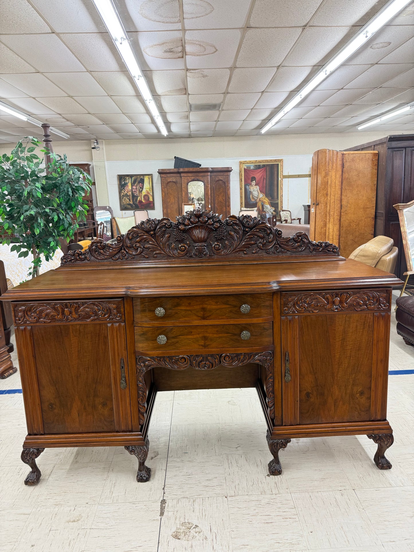 Large Carved Walnut Sideboard/Buffet
