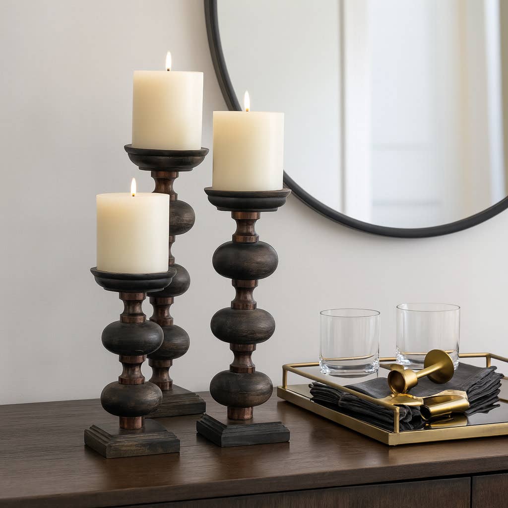 Candle Sticks Set of 3 - Black Wood Sumpter, 14/19/23 in.
