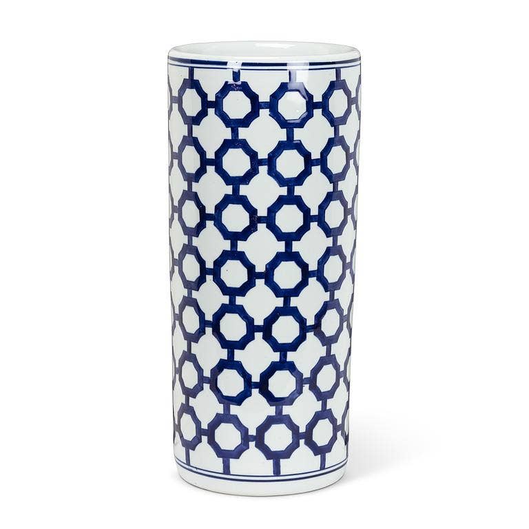 Lattice Umbrella Stand-White & Blue-18"H