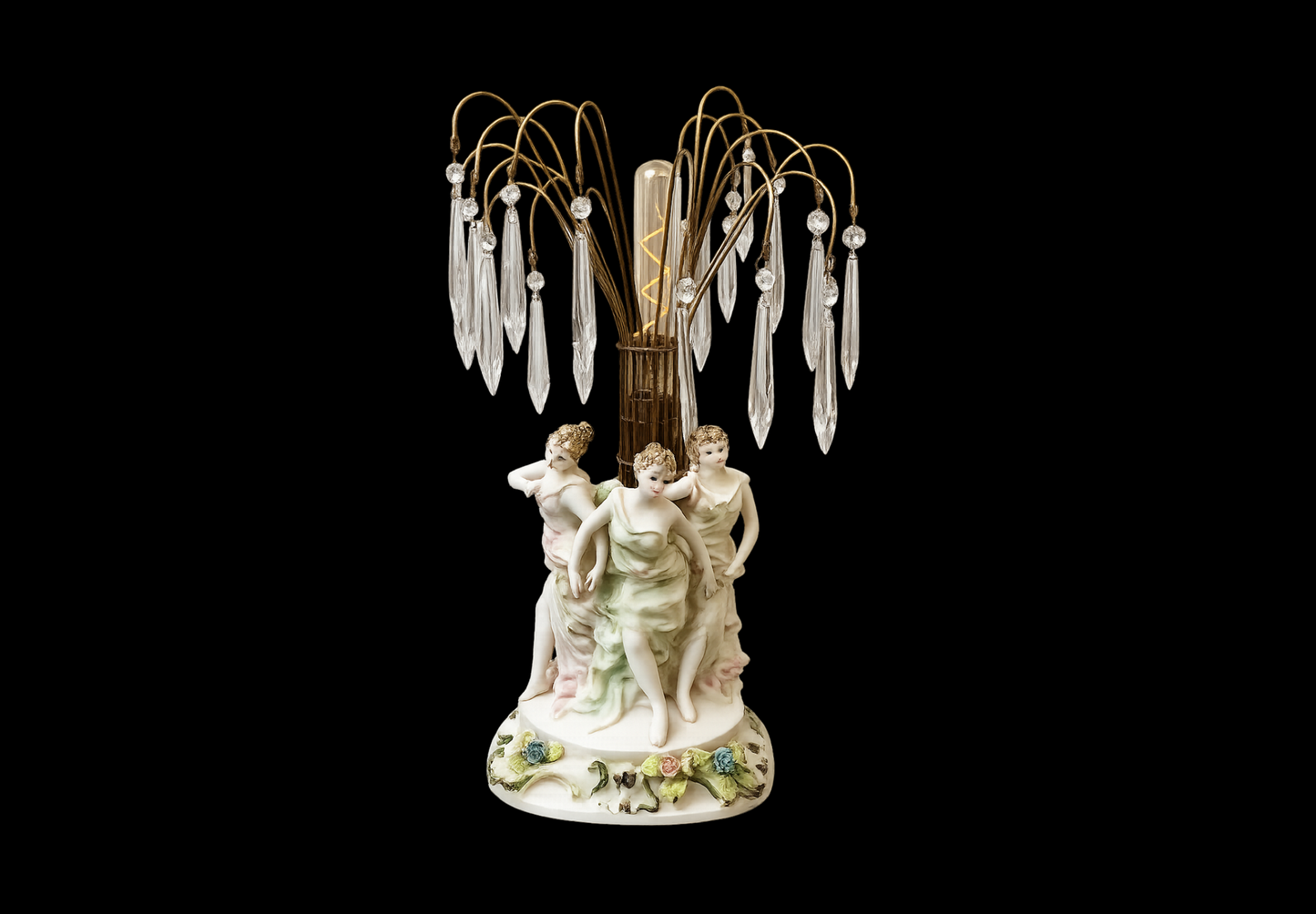 Vintage Wales Japan Three Graces Crystal Lamp