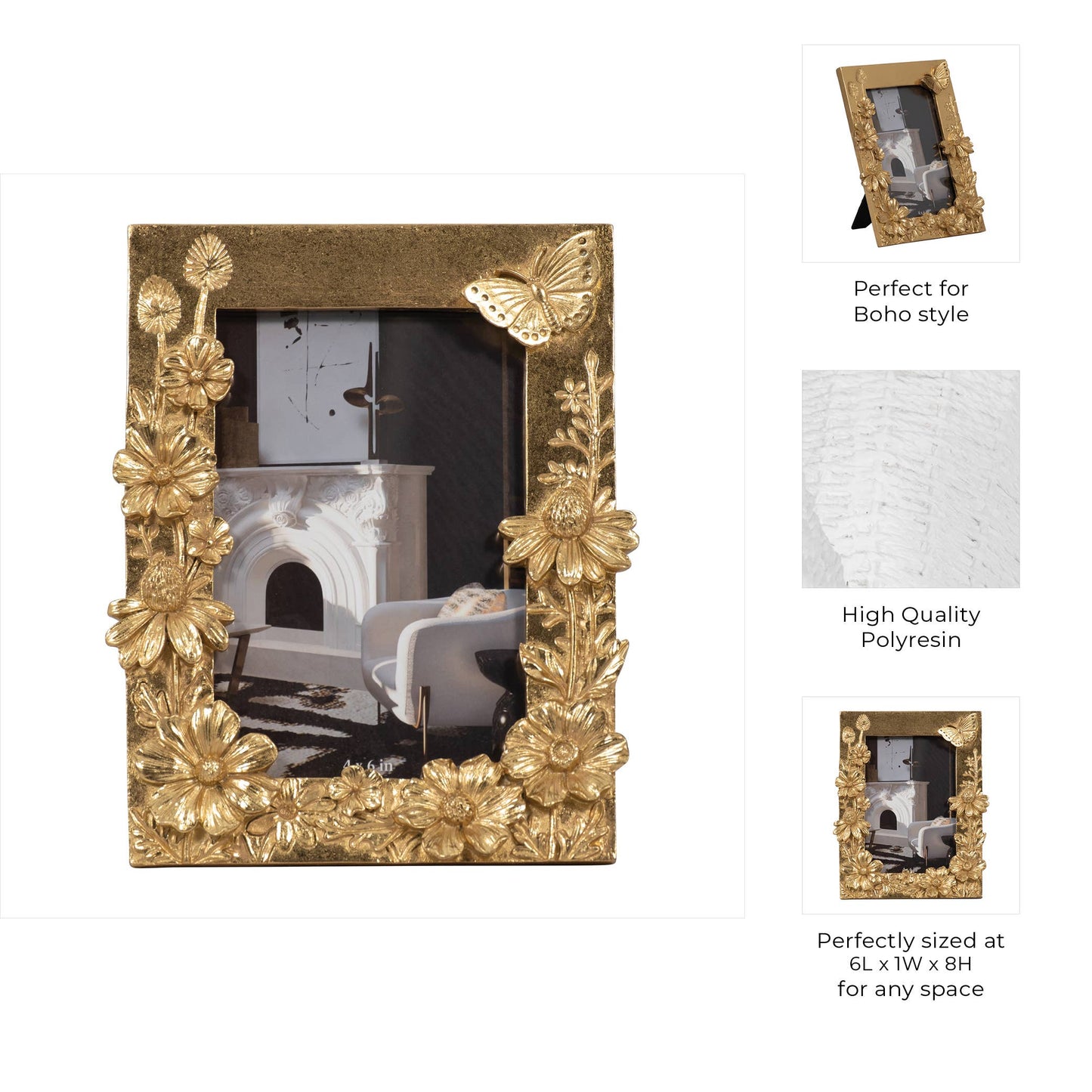 Resin Boho Spring Time Photo Frame - Gold, 4x6 in.