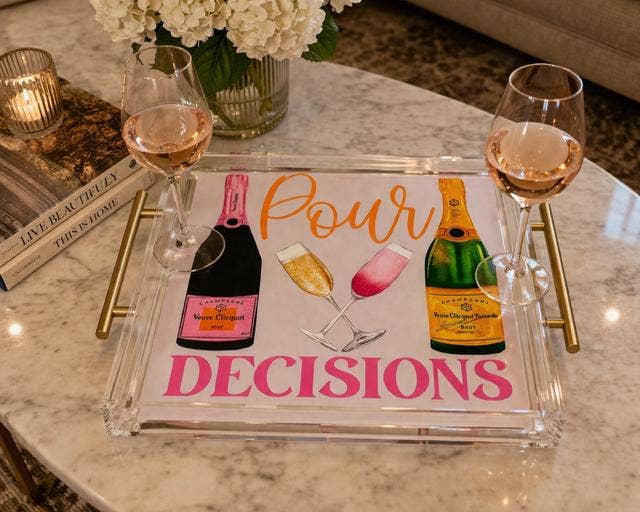 Pour Decisions Acrylic Tray Chic Champagne Art 9x9 in