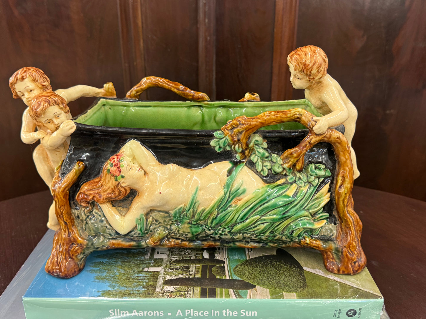 Art Nouveau Figural Majolica Planter / Cachepot