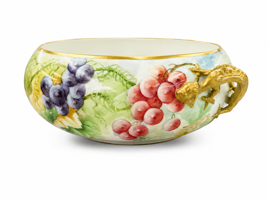 Antique Hand-Painted BRC Limoges Centerpiece Bowl with Gilt Bronze Dragon Handles