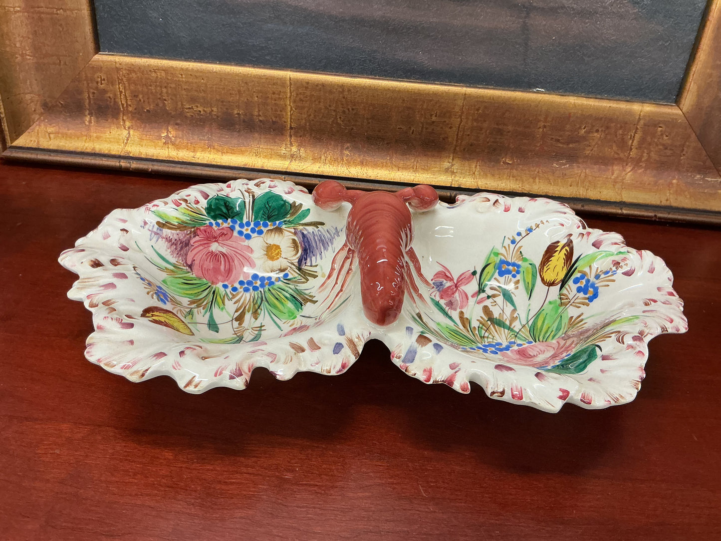 Vintage Italian Majolica Lobster Double Dish