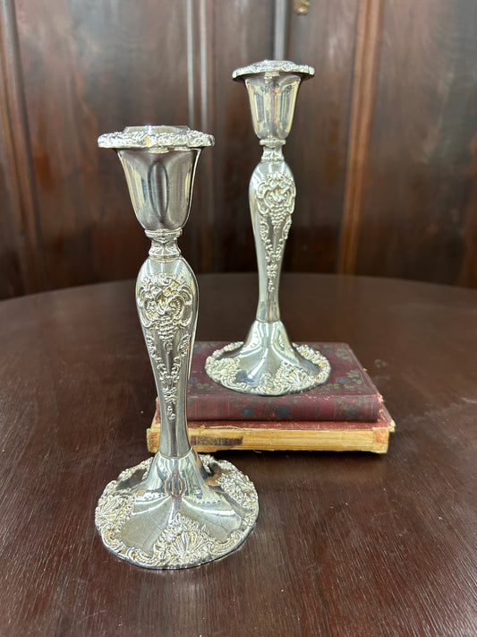 Vintage Godinger Silver-Plated Candlesticks, Pair