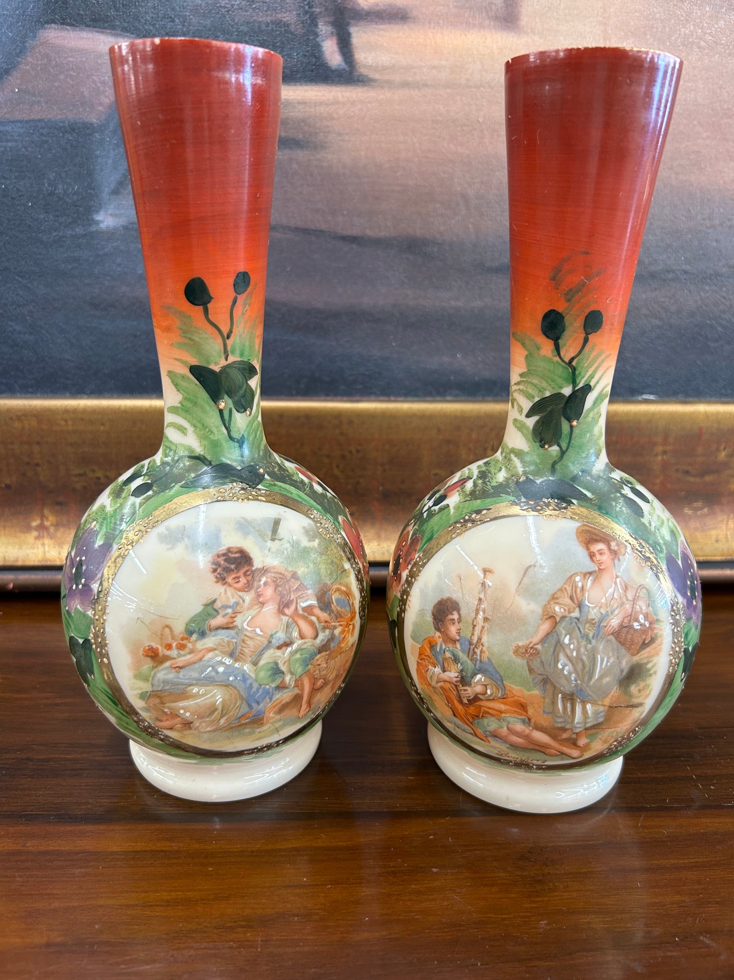 Royal Vienna Style Porcelain Vases, Signed “Boucher” (Pair)