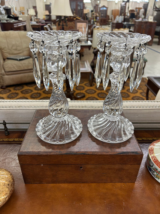 Pair of Crystal Style Prism Candleholders