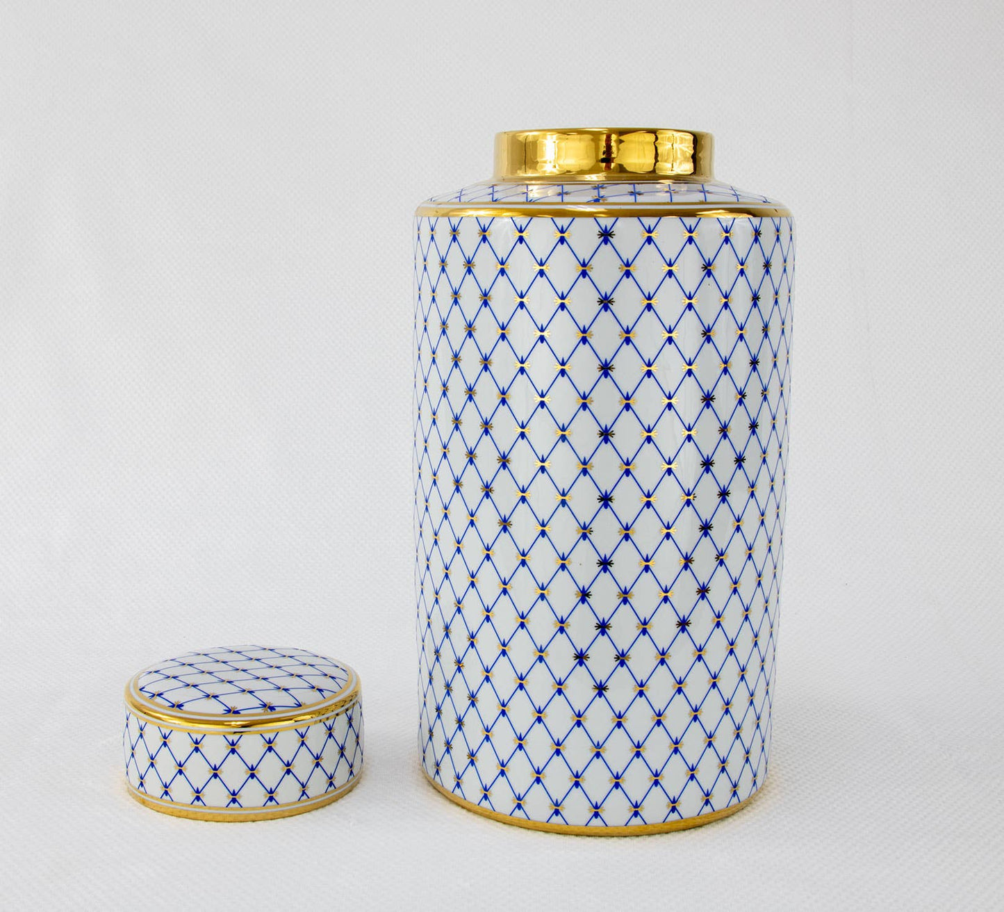 Blue Gold Striped Urn