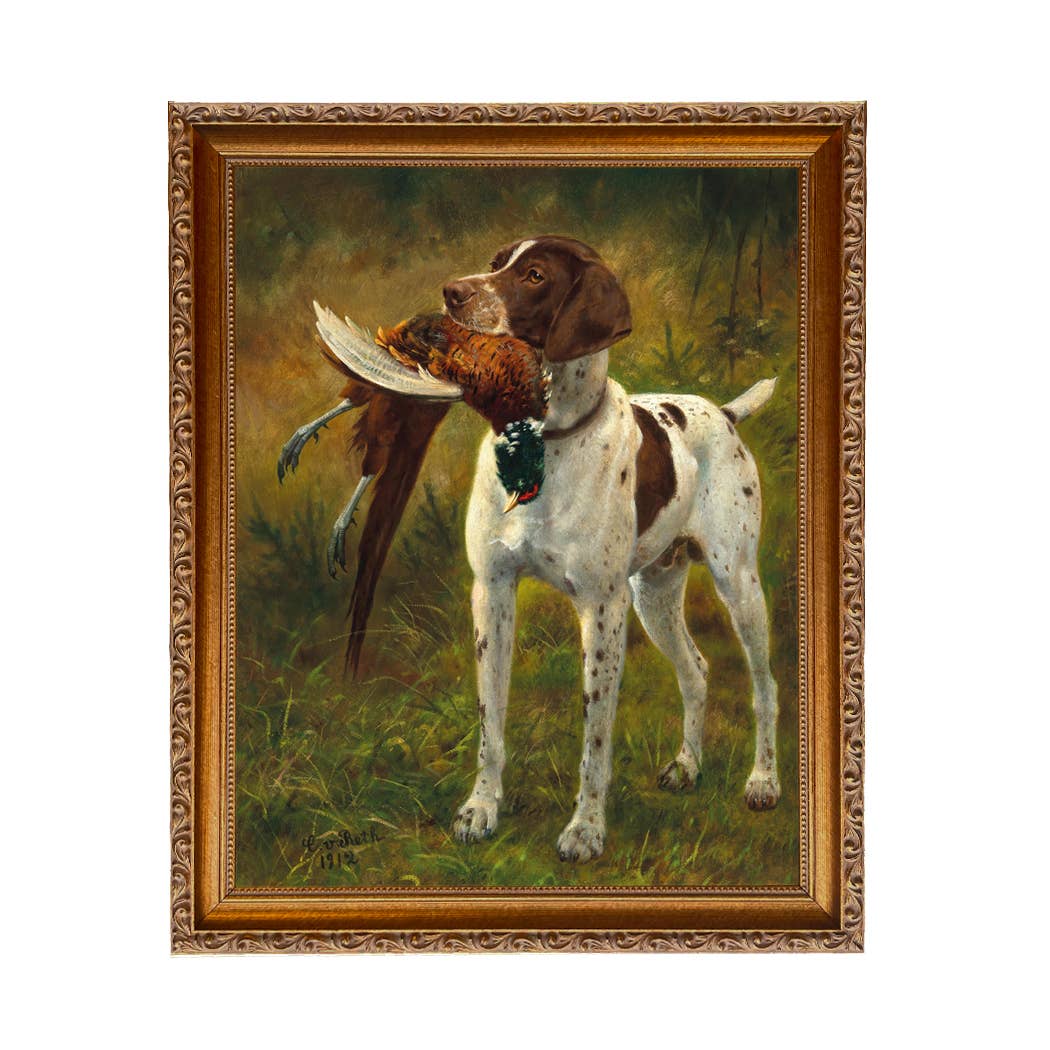 English Pointer with Pheasant Painted Vintage Canvas Print