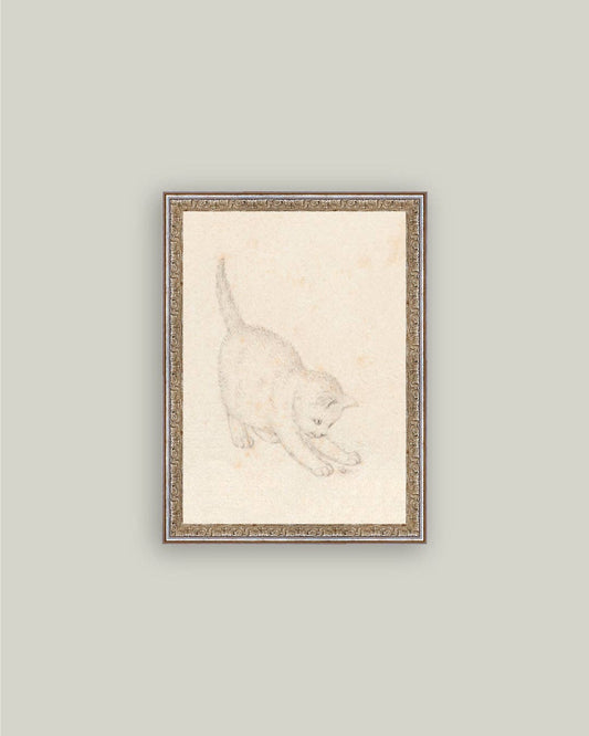 Kitten Sketch Framed Antique Art