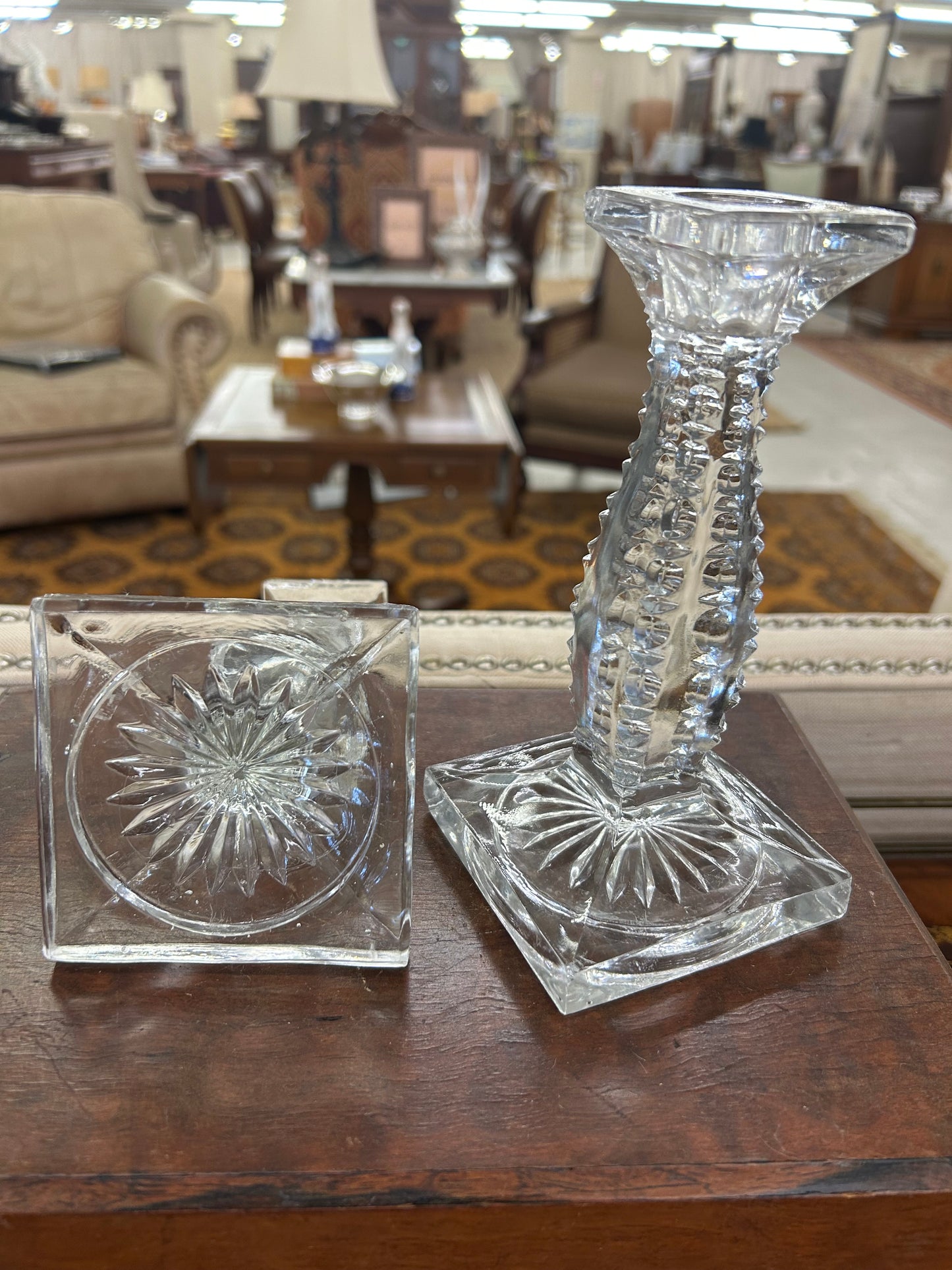 Pair of Vintage Pressed Glass Candlesticks