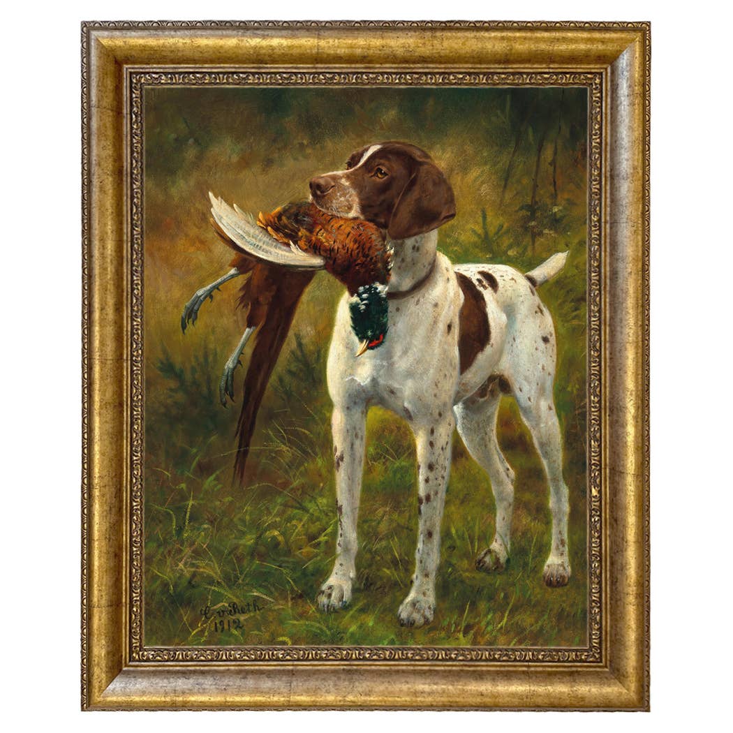 English Pointer with Pheasant Painted Vintage Canvas Print
