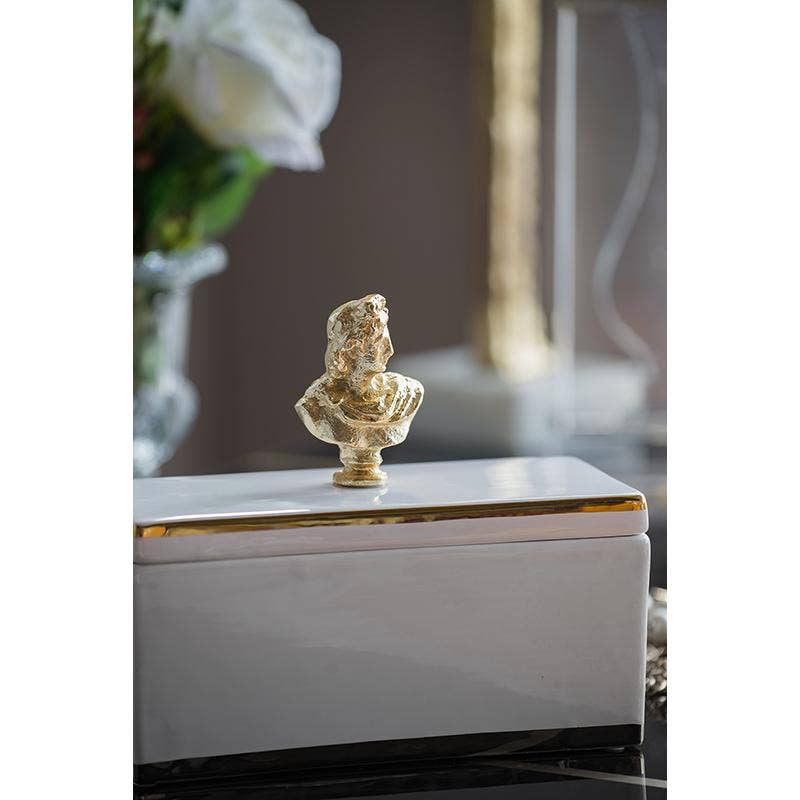 8x3.5x4" Canister w/ Lid - White/Gold