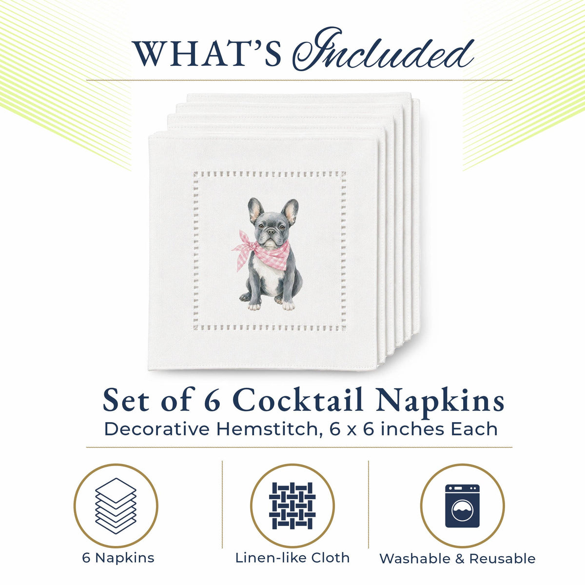 Pet Story French Bulldog Hemstitch Napkins