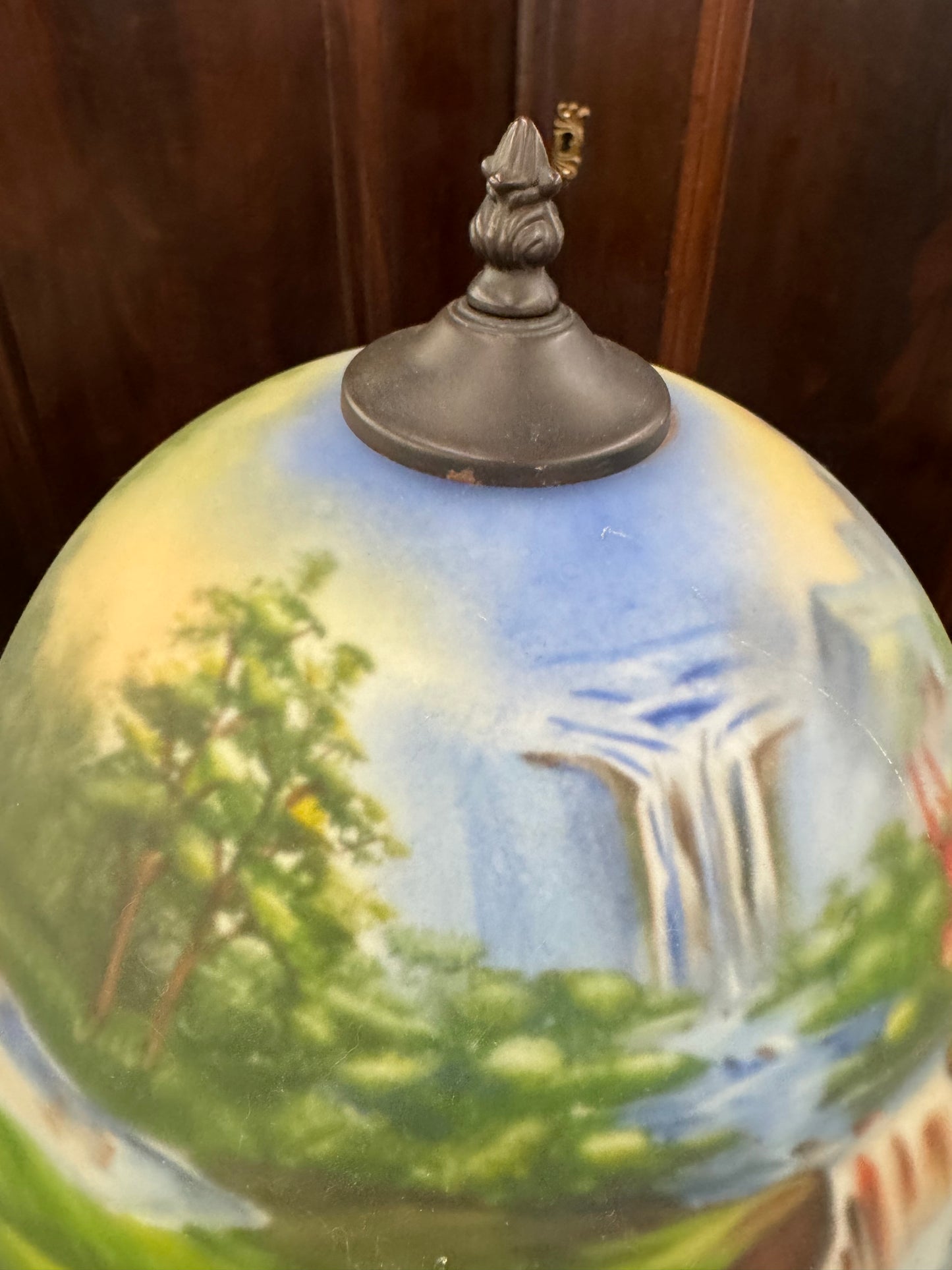 Vintage Scenic Painted Glass Table Lamp