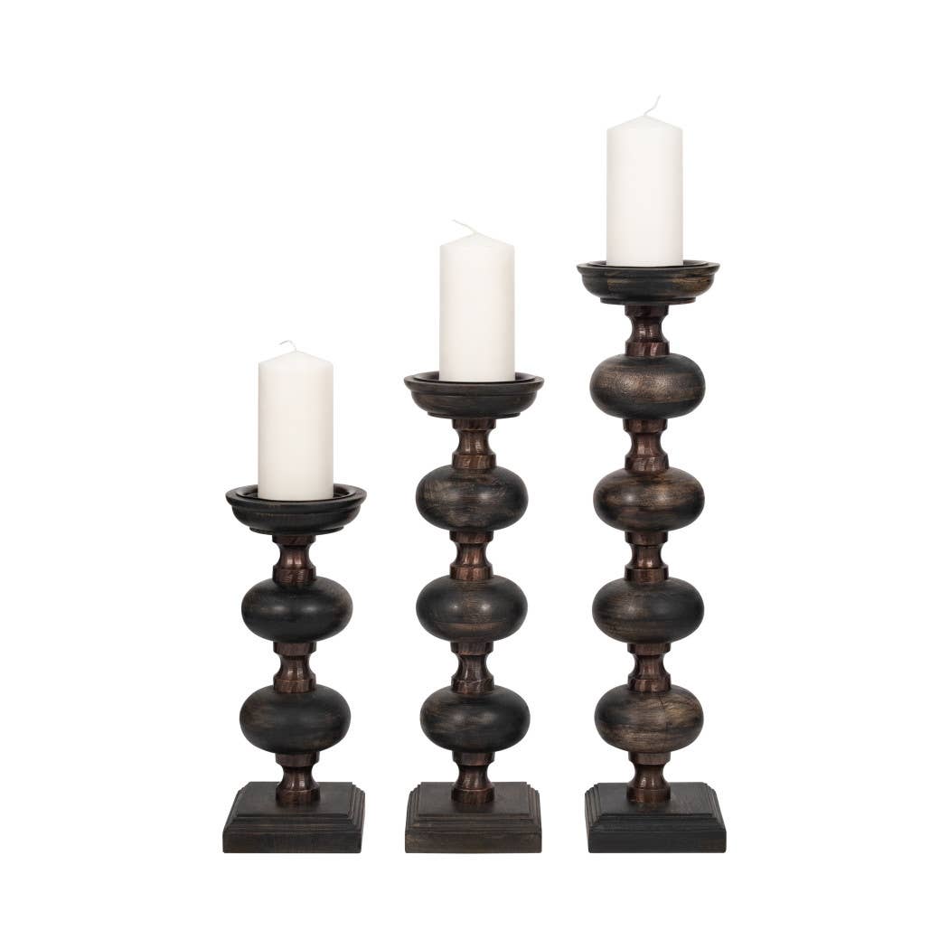 Candle Sticks Set of 3 - Black Wood Sumpter, 14/19/23 in.