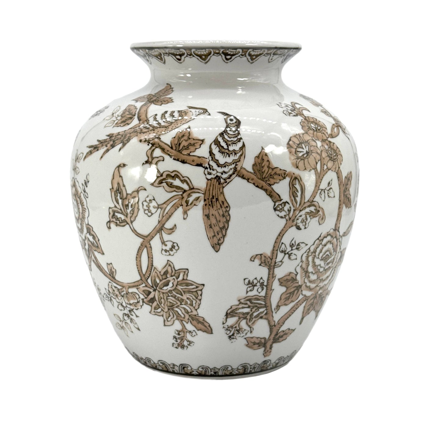 Brown Ceramic Chinoiserie Vase 10"