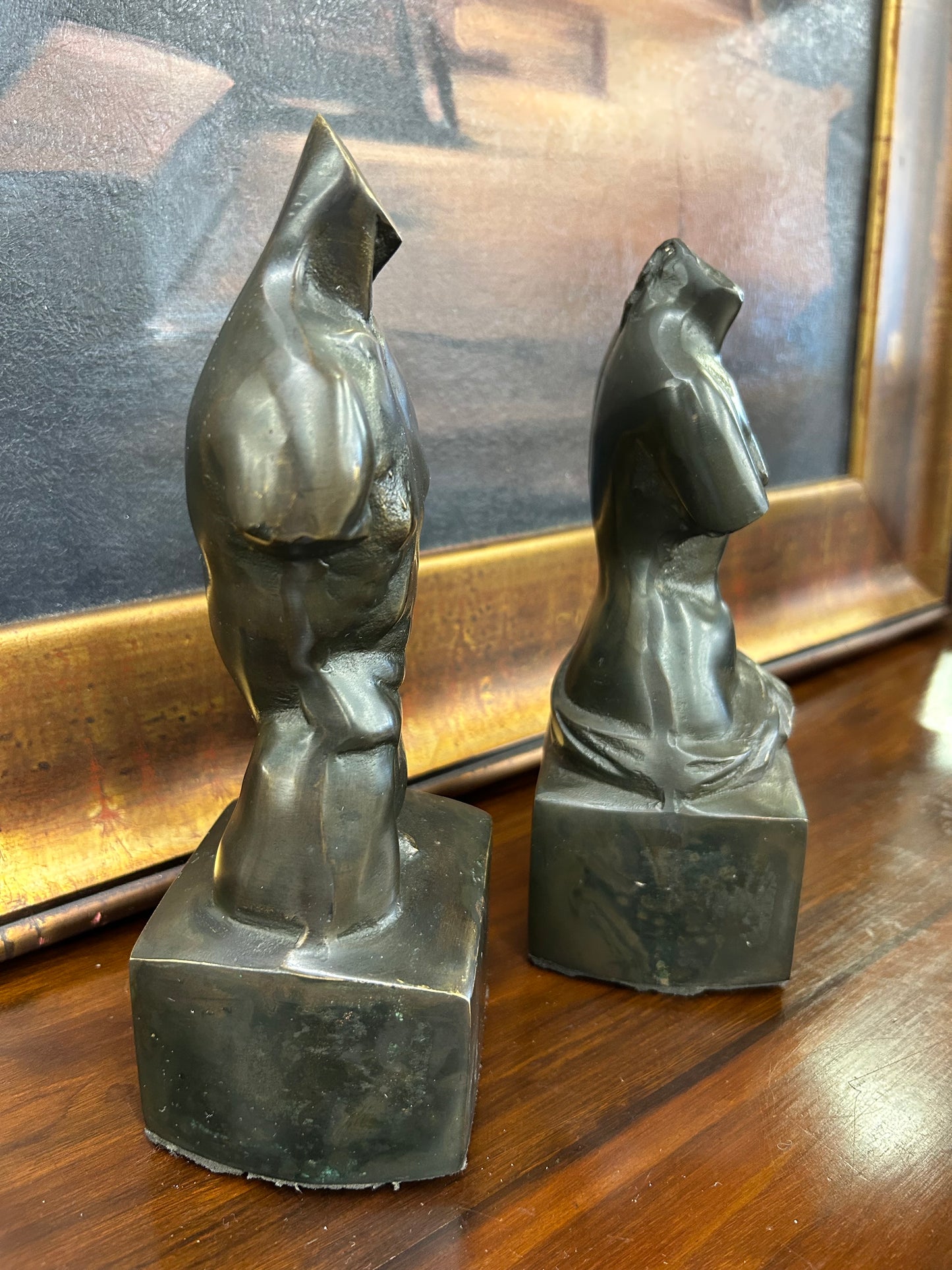 Vintage Bronze-Style Male & Female Torso Sculptures (Pair)