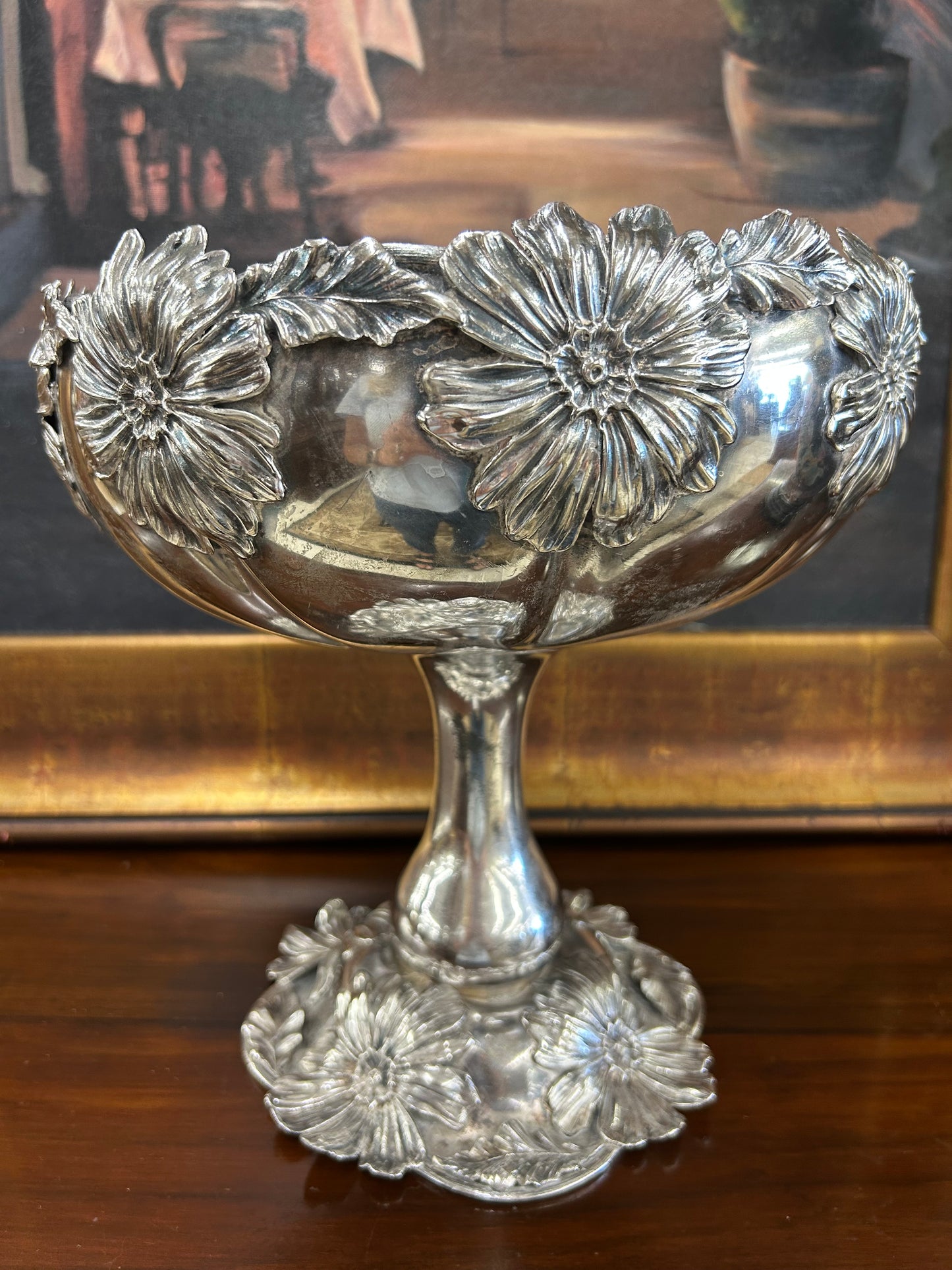 Vintage Silverplate Floral Pedestal Bowl