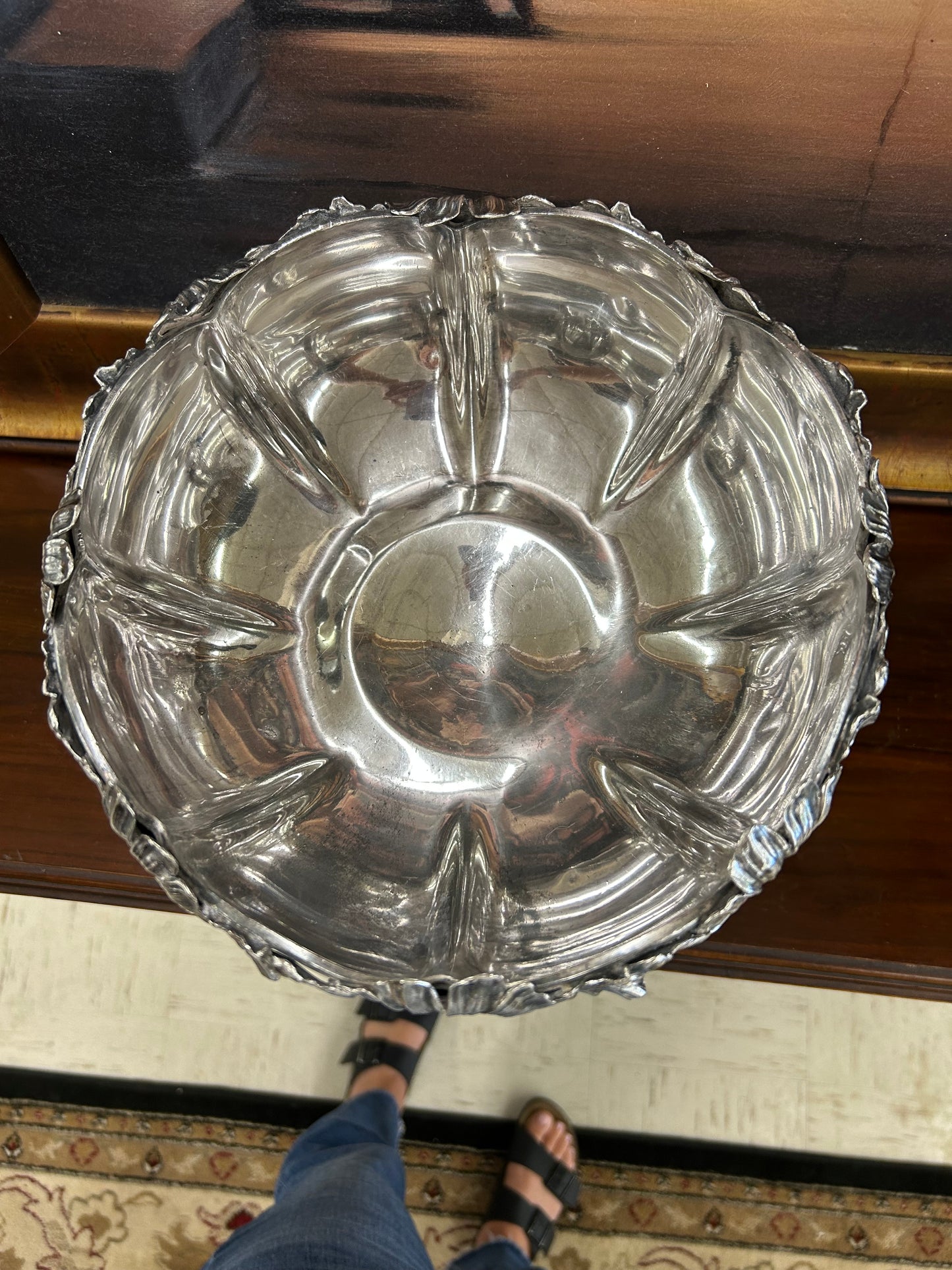 Vintage Silverplate Floral Pedestal Bowl
