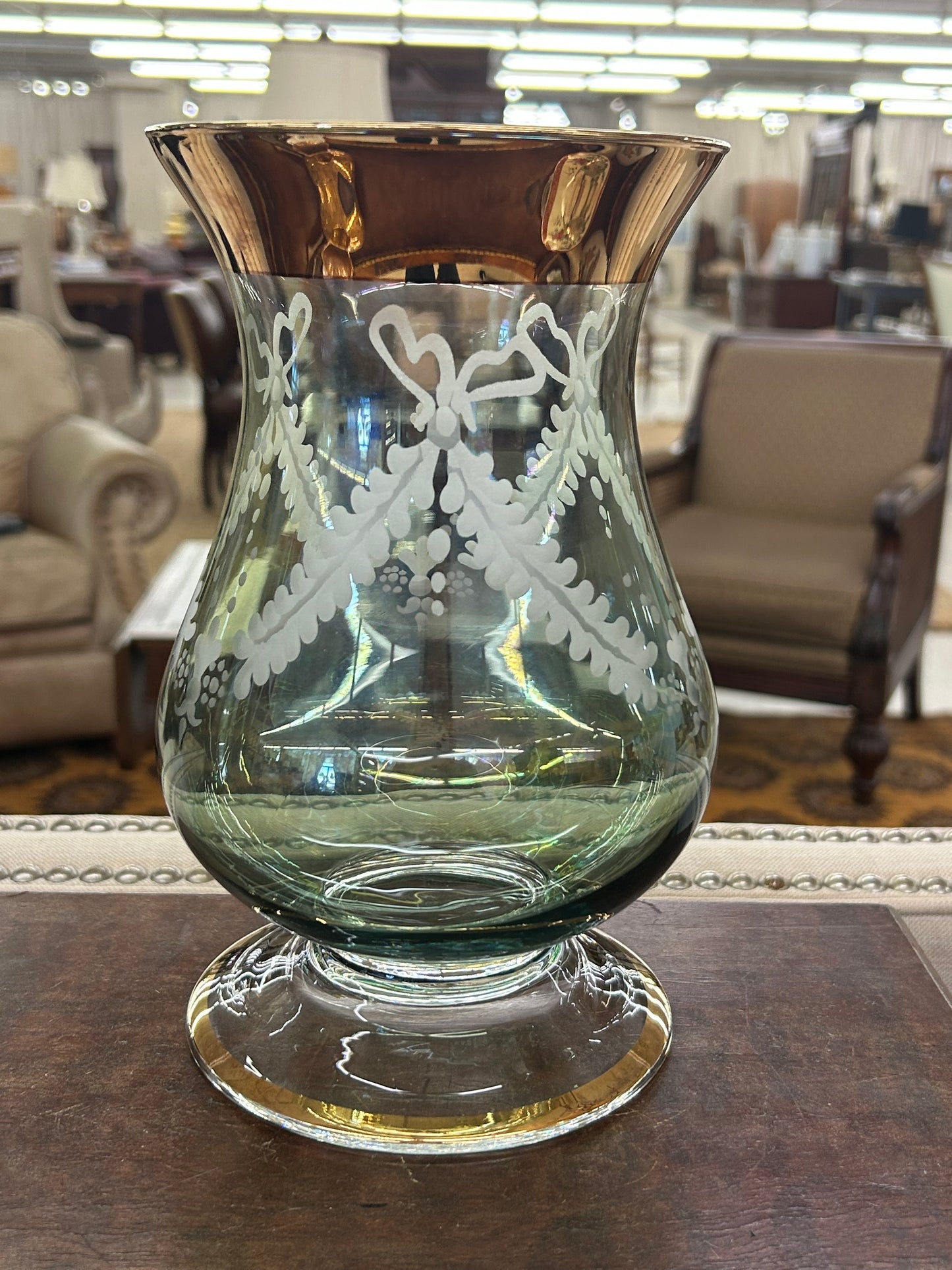 Vintage Iridescent Etched Glass Vase