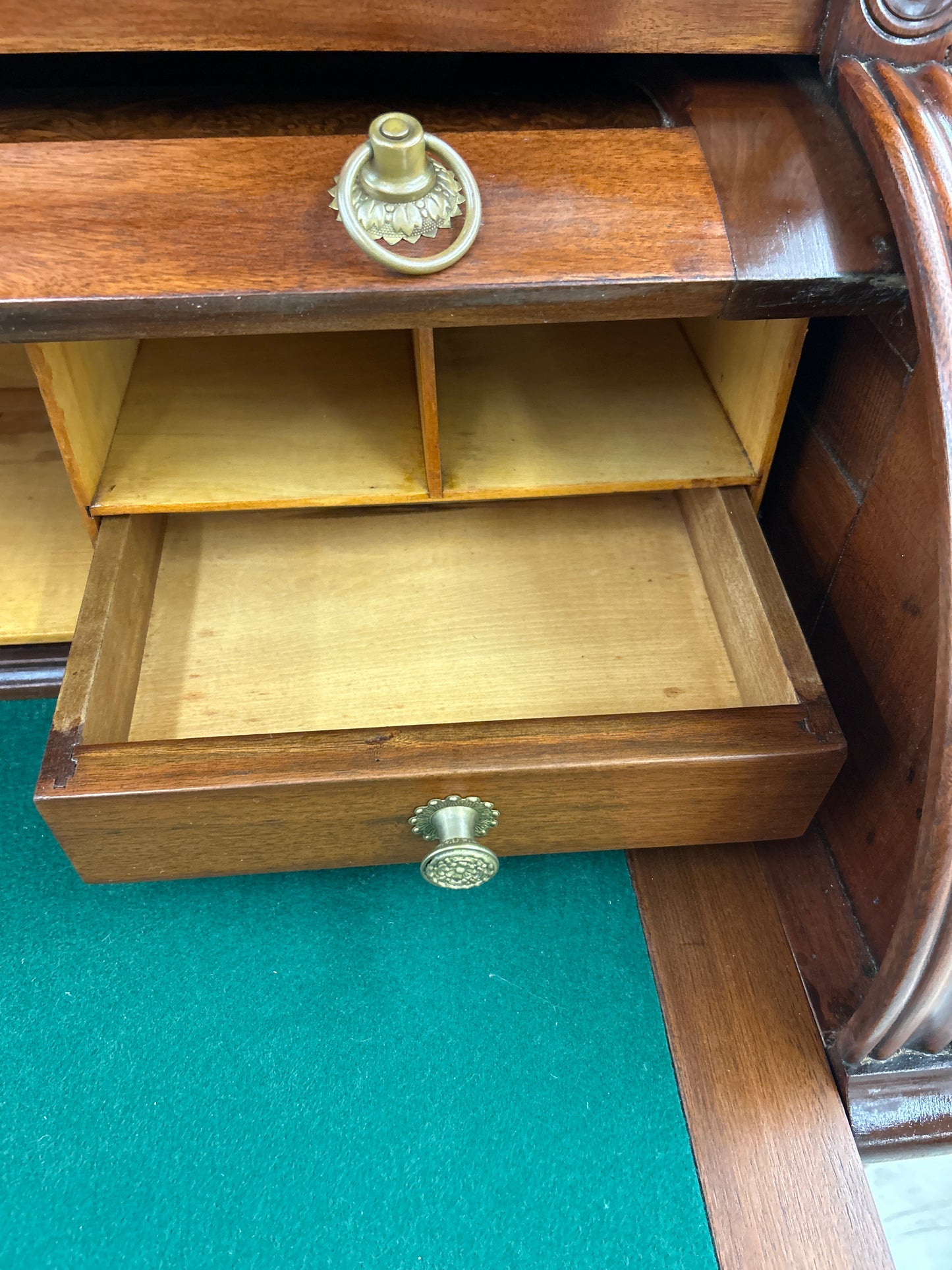 Victorian Walnut & Burl Cylinder Secretary Desk
