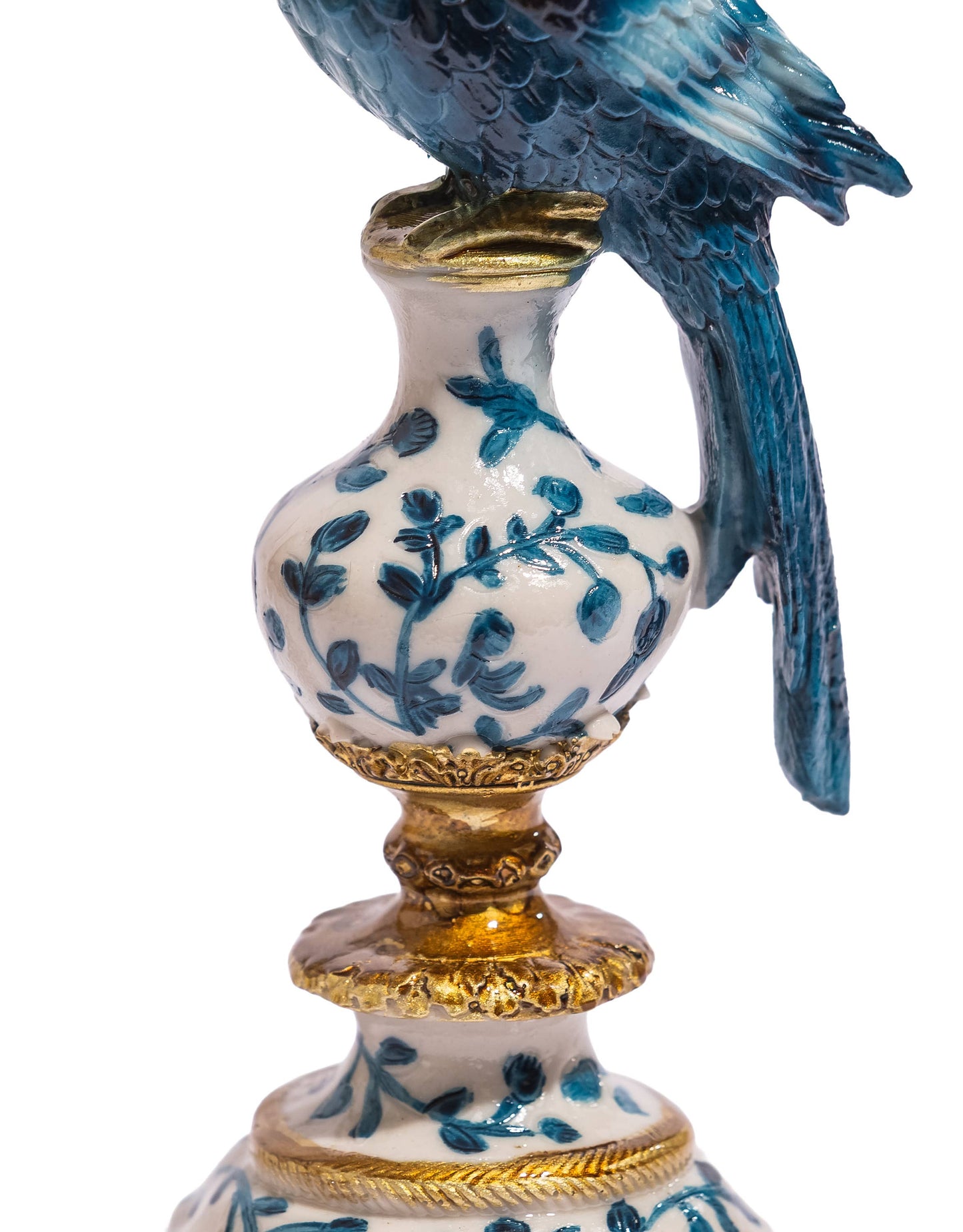 Antiqued Ornate Blue/White Parrot Candle Holder - RH