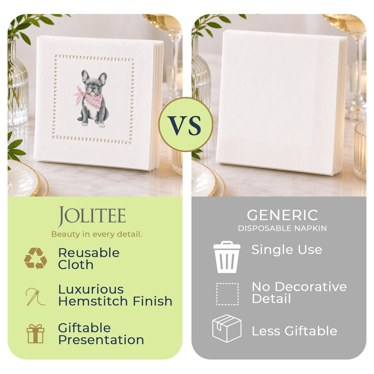 Pet Story French Bulldog Hemstitch Napkins