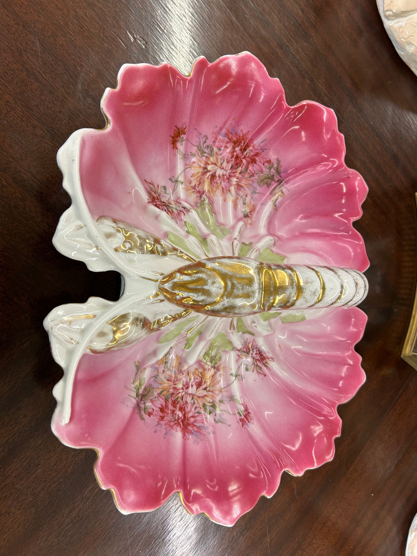 Vintage Hand-Painted Porcelain Lobster Divided Dish