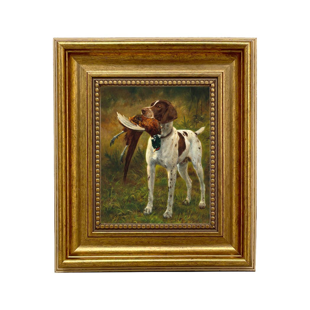 English Pointer with Pheasant Painted Vintage Canvas Print