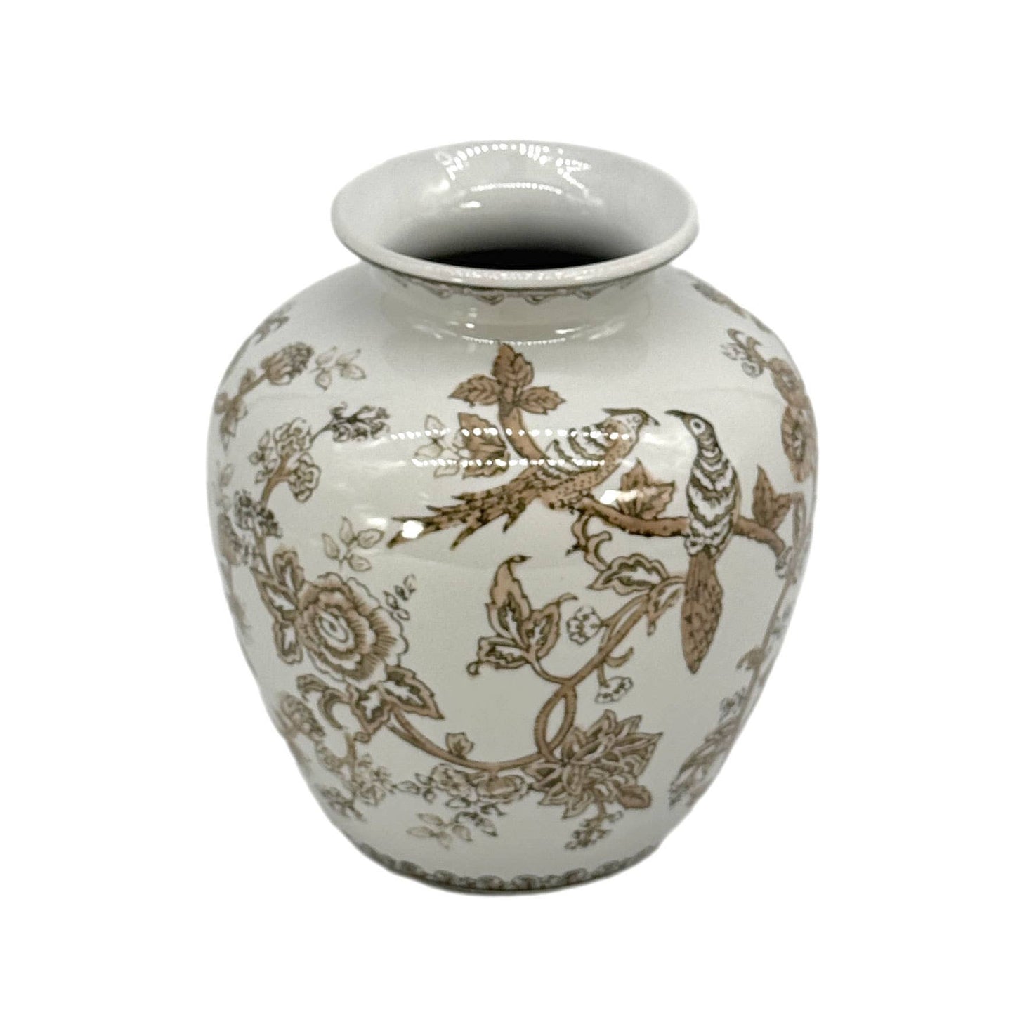 Brown Ceramic Chinoiserie Vase 10"