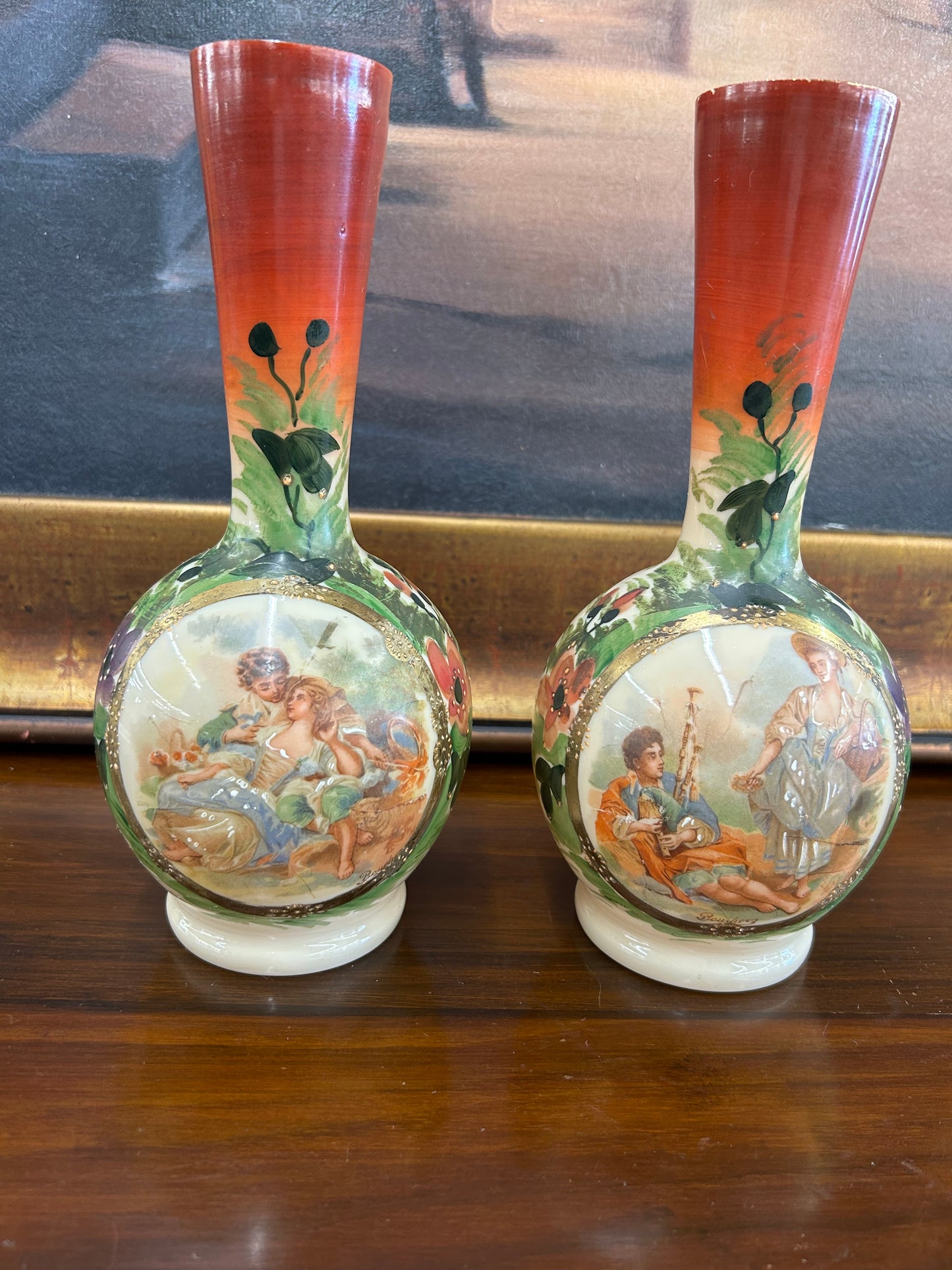 Royal Vienna Style Porcelain Vases, Signed “Boucher” (Pair)