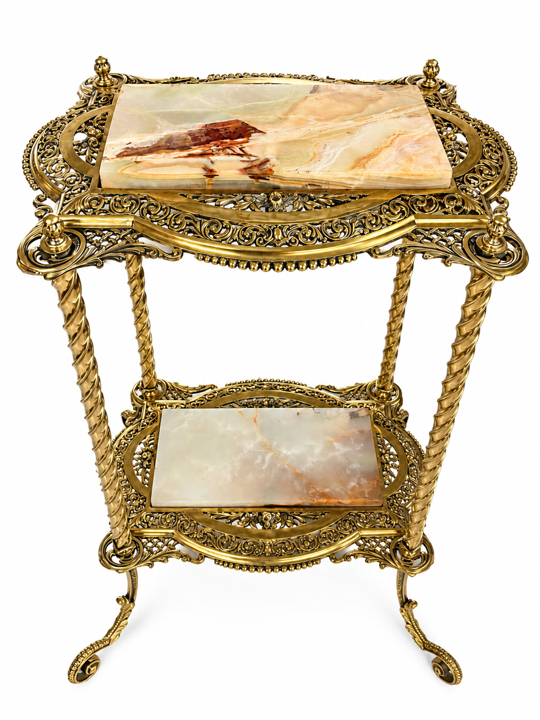 Antique French Victorian Bronze 2 Tier Onyx Stand