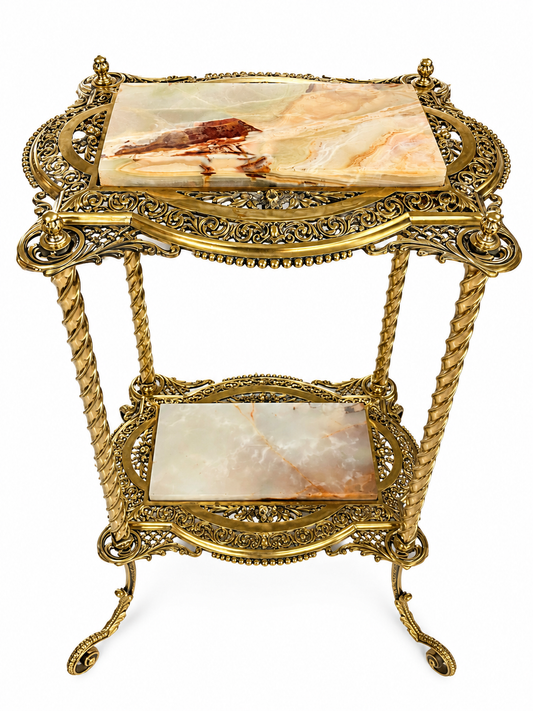 Antique French Victorian Bronze 2 Tier Onyx Stand