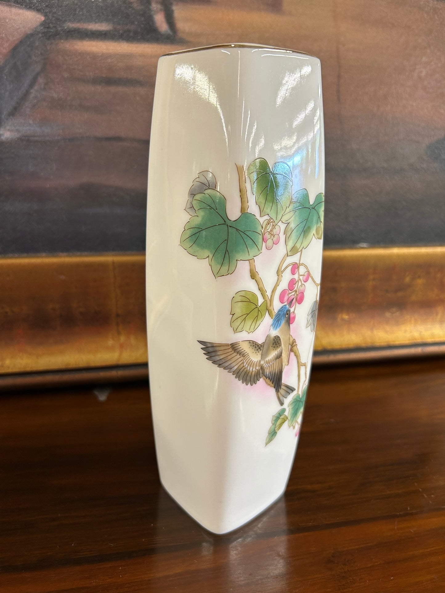 Vintage Japanese Porcelain Vase – Kutani Style Bird & Berry Motif – 9”