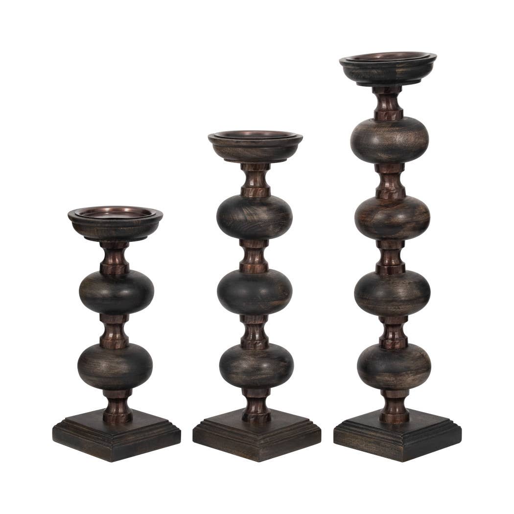 Candle Sticks Set of 3 - Black Wood Sumpter, 14/19/23 in.