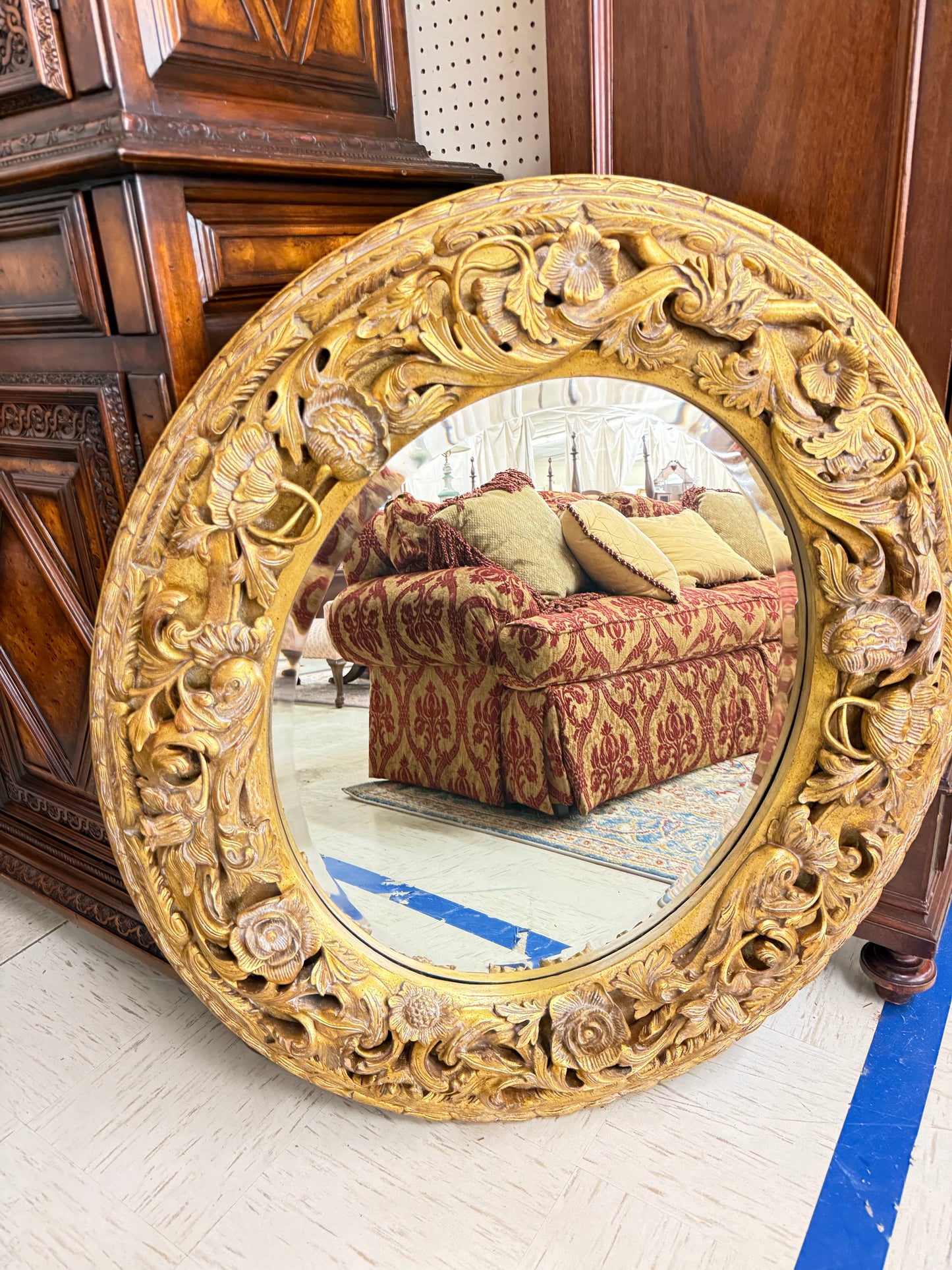 Maitland-Smith Carved Oval Wall Mirror