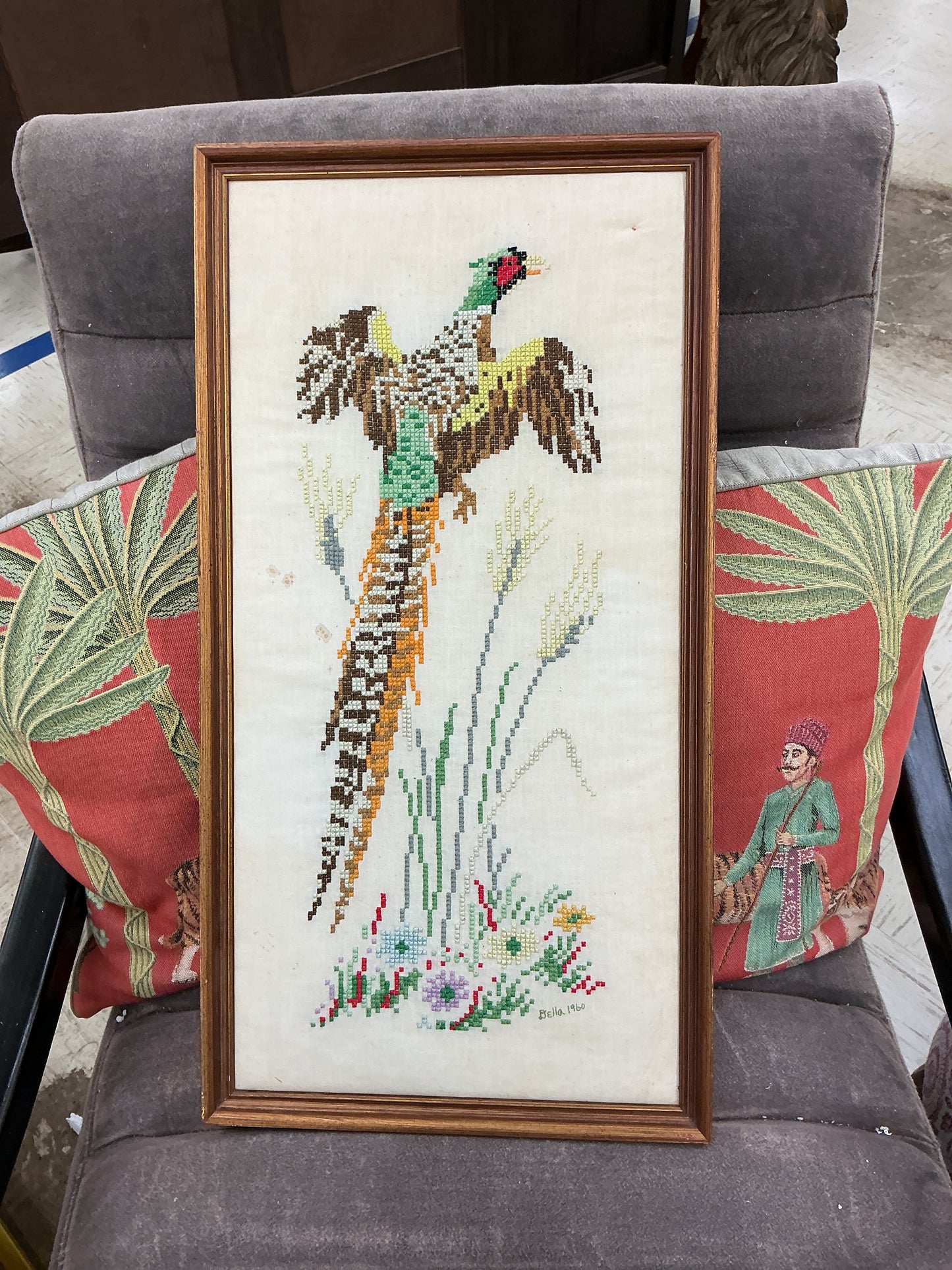 Large Cross Stitch Pheasant Framed