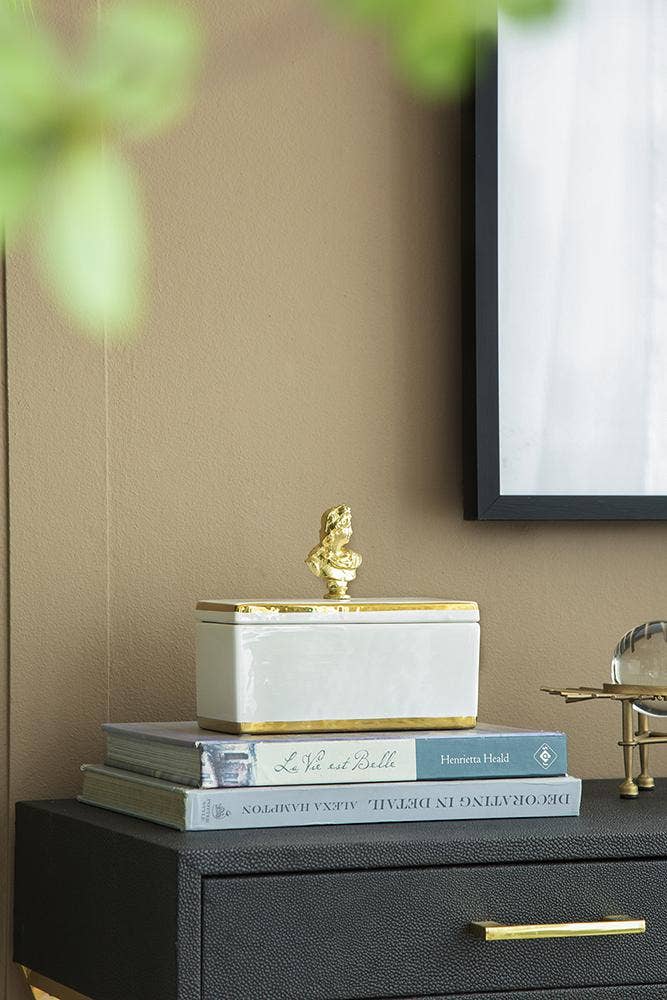 8x3.5x4" Canister w/ Lid - White/Gold
