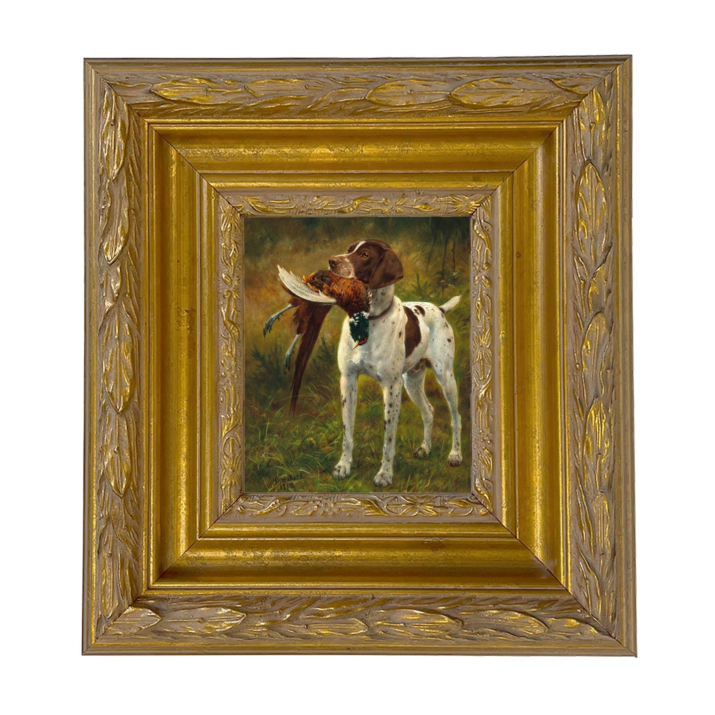 English Pointer with Pheasant Painted Vintage Canvas Print