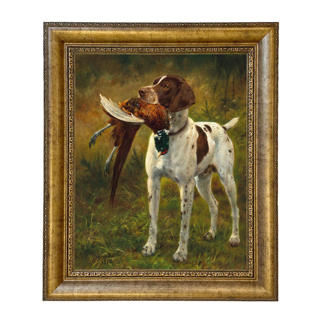English Pointer with Pheasant Painted Vintage Canvas Print