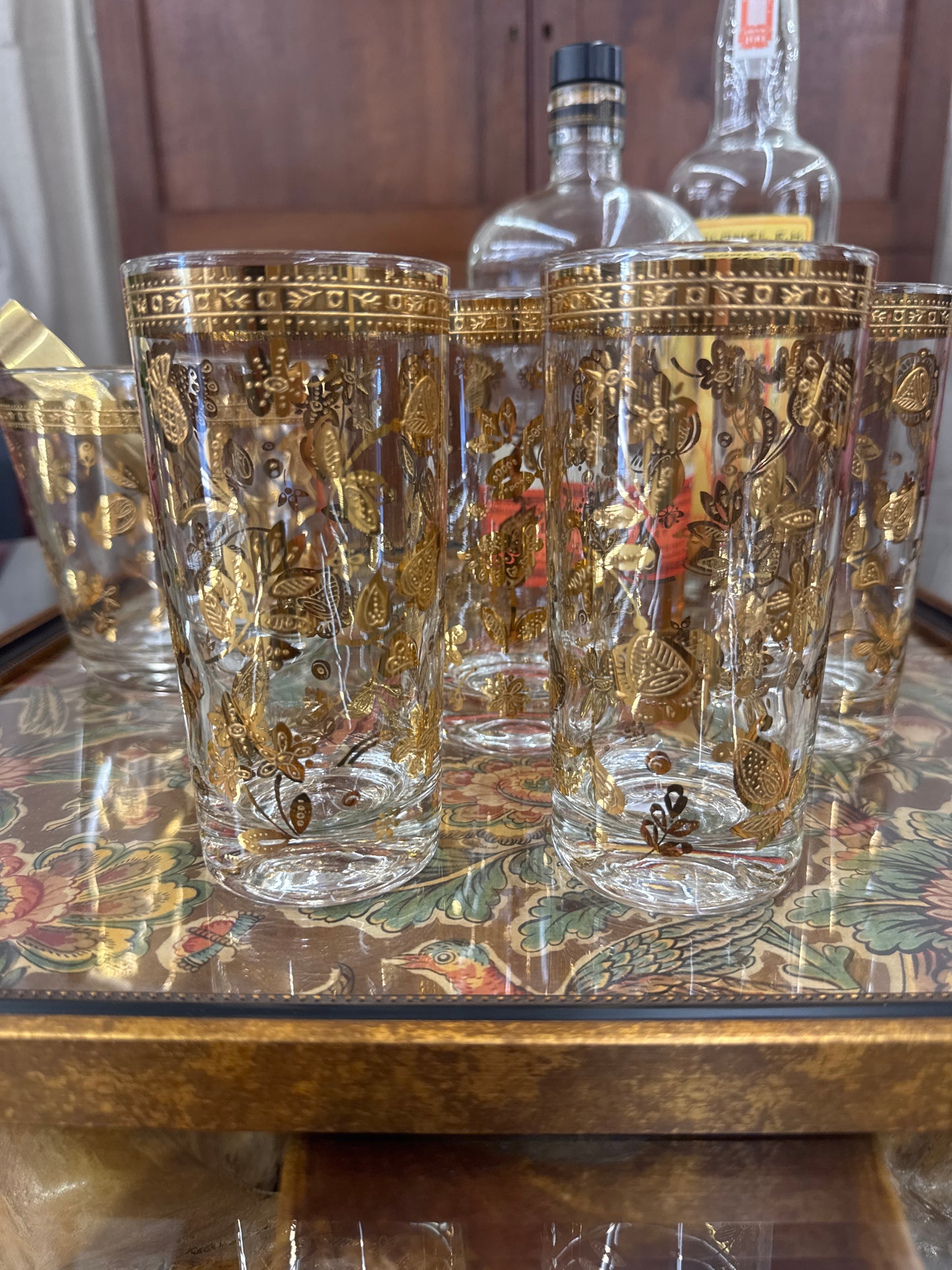 Vintage 5-piece cocktail set including a glass ice bucket